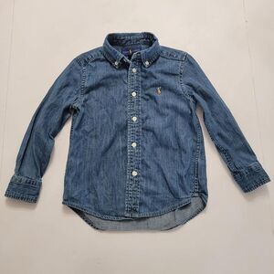 Ralpha Lauren Cotton Denim Sportshirt Button Long Sleeve Flesh Pony Preppy Sz 4T